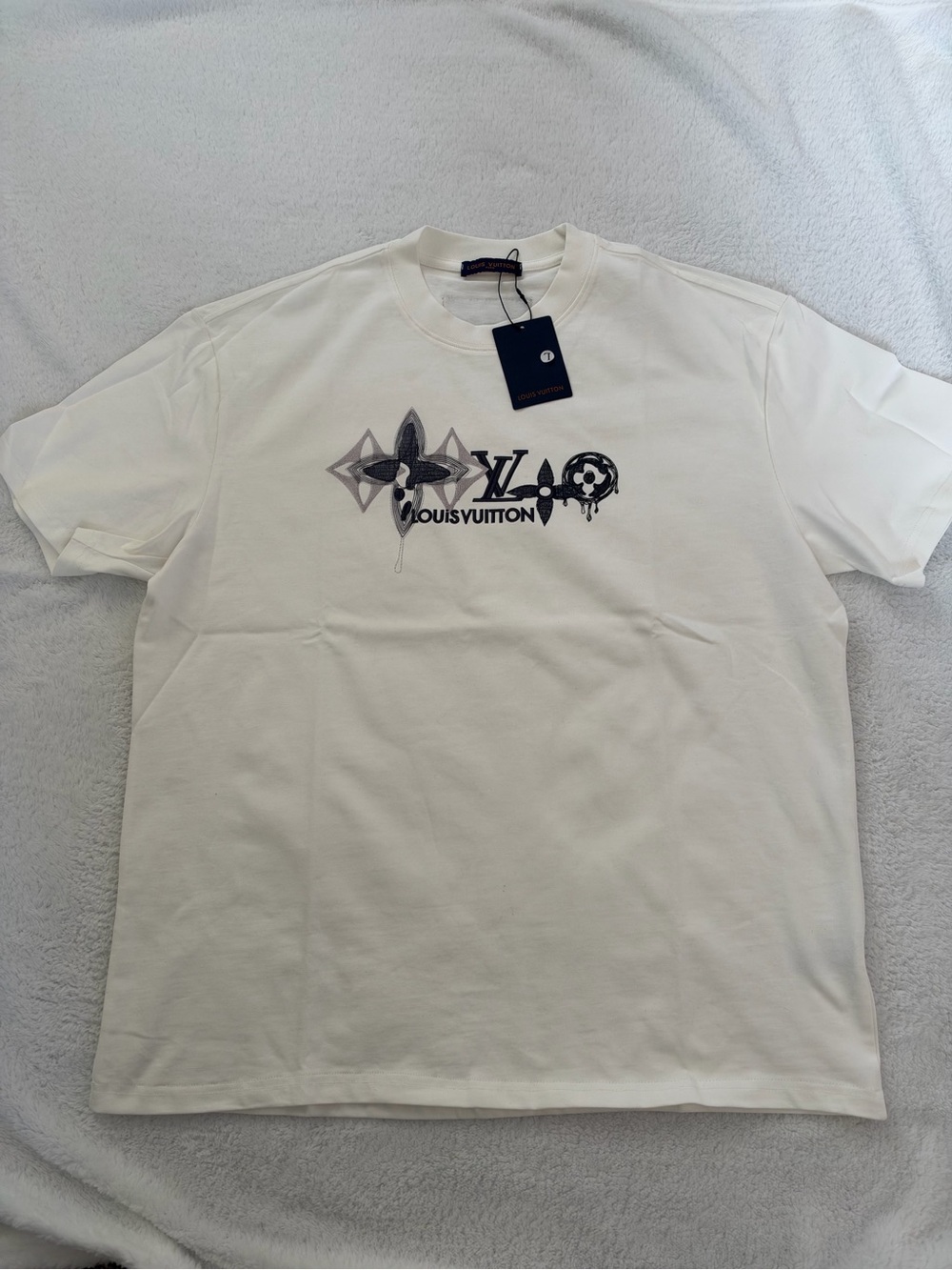 Louis Vuitton White T-Shirt with Black Graphic Motif